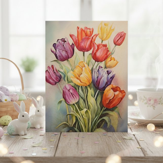 Postal Vintage Easter Tulips Flower (Subido por el creador)