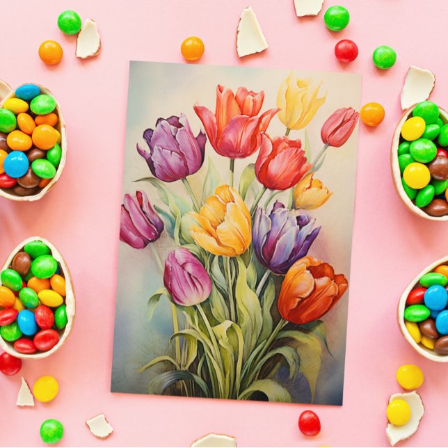 Postal Vintage Easter Tulips Flower (Subido por el creador)