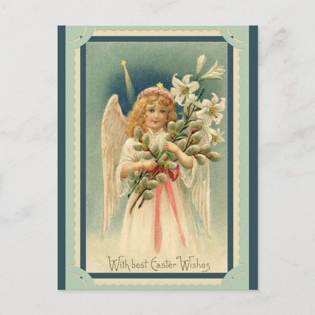 Postal Vintage Easter Wishes Angel Lily (Anverso)
