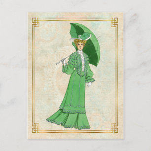 Postal Vintage Edwardian Green Dress and Umbrella