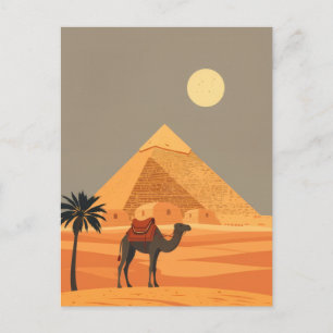 Postal Vintage Egypt Travel Art Camel y Pyramids