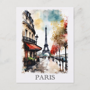 Postal Vintage Eiffel Torre Paris Francia Watercolor