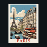 Postal Vintage Eiffel Tower Paris France Seine Cafe<br><div class="desc">A cualquiera le encantaría recibir esta tarjeta postal francesa con un ilustracion retro de la Torre Eiffel y una cafetería en el río Sena de París.</div>