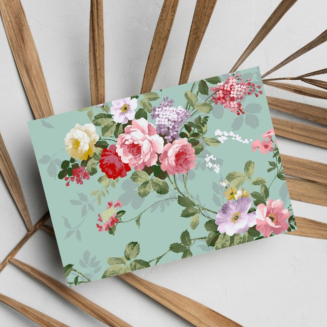Postal Vintage Elegant Patrón De Rosas Rojas Rosa (Vintage Elegant Pink Red Roses Pattern )