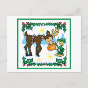 Postal Vintage Elf y Reindeer