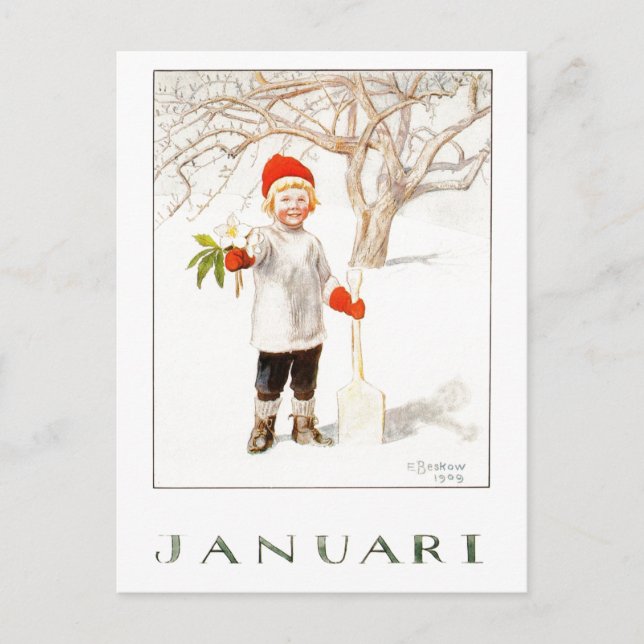 Postal Vintage Elsa Beskow Enero (Anverso)