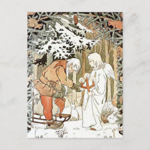 Postal Vintage Elsa Beskow Navidades Angel Winter Scene