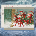 Postal Vintage Elves en Red Merry Christmas Personalizado<br><div class="desc">La imagen era originalmente una postal victoriana,  una vez más usada como postal. Incluya un mensaje en la parte posterior o déjelo en blanco. Inserte su dirección de retorno.</div>