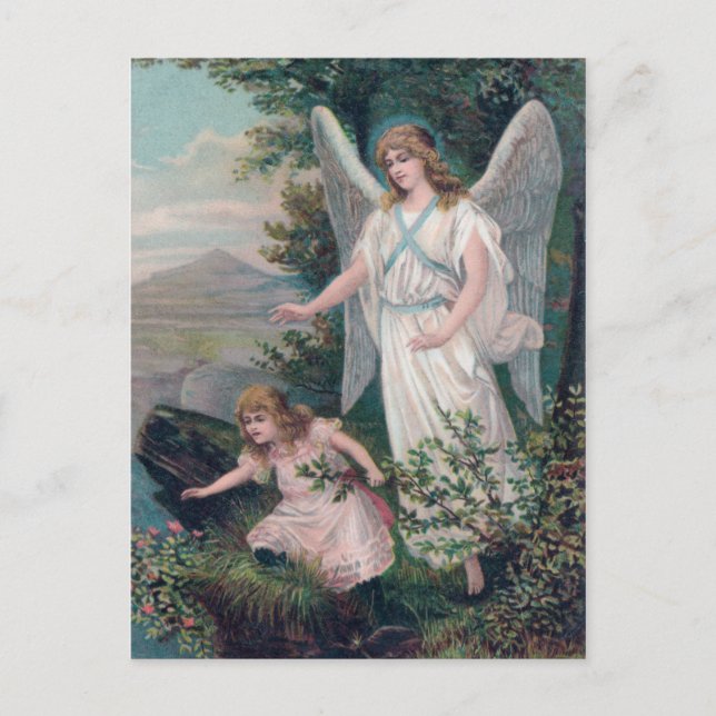 Postal Vintage Engel mit Mädchen am Abgrund (Anverso)