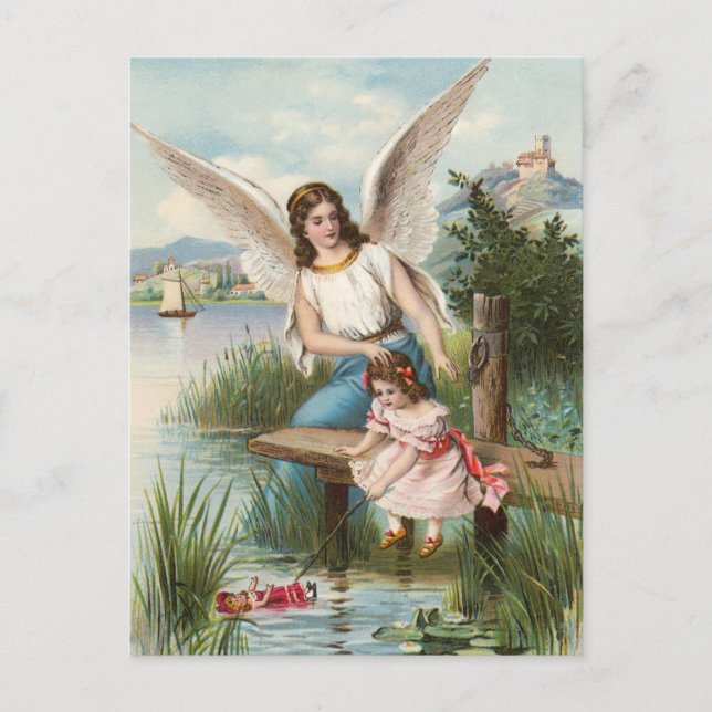 Postal Vintage Engel Schutzengel mit Mädchen (Anverso)