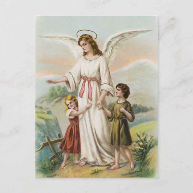 Postal Vintage Engel Schutzengel und zwei Kinder (Anverso)