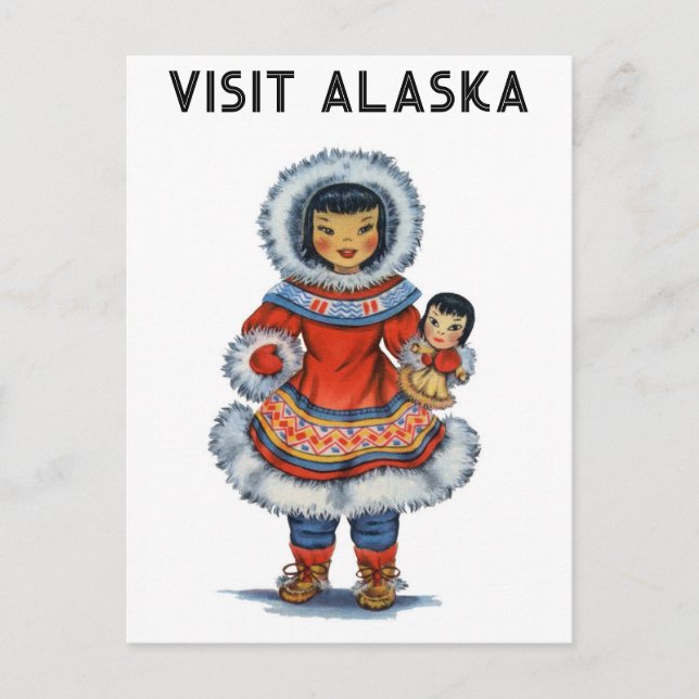 Postal Vintage Eskimo Visita Alaska Travel (Anverso)