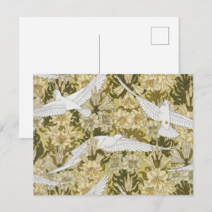Postal Vintage Estampado Floral Verde Salvia Paloma y Lir