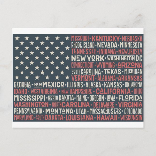 Postal Vintage Faded American Flag State nombra palabras  (Anverso)