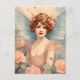 Postal Vintage Fairy in Rosa Garden