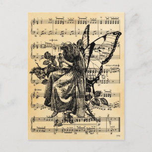 Postal Vintage Fairy & Music