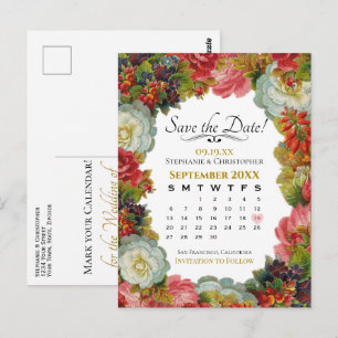 Postal Vintage Fall Floral Wedding Save the Date Calendar