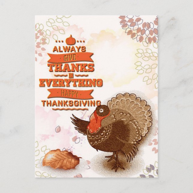 Postal Vintage Fall Turkey Calabaza Gracias Saludos (Anverso)