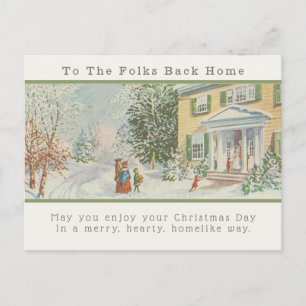 Postal Vintage Family Home Christmas Greetings Postcard