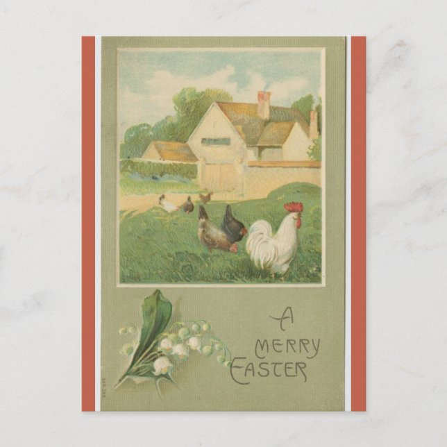 Postal Vintage Farm With Chickens Easter (Anverso)