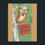 Postal Vintage Feliz Cumpleaños Para Brother With Owl<br><div class="desc">Divertido Vintage Feliz Cumpleaños Para Hermano.</div>