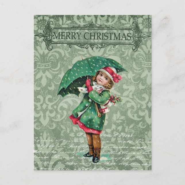 Postal Vintage Feliz Navidad Collage Chica victoriano (Anverso)