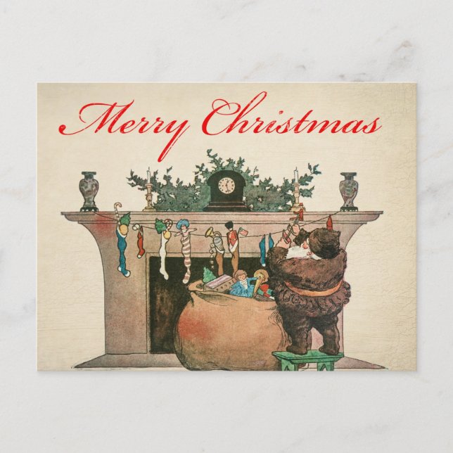 Postal Vintage Feliz Navidad con regalos (Anverso)