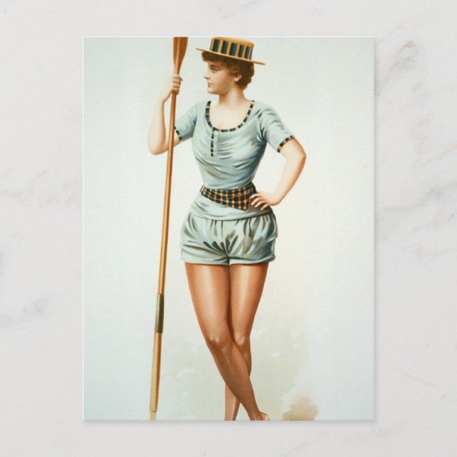 Postal Vintage Femenino Rower con Oar (Anverso)