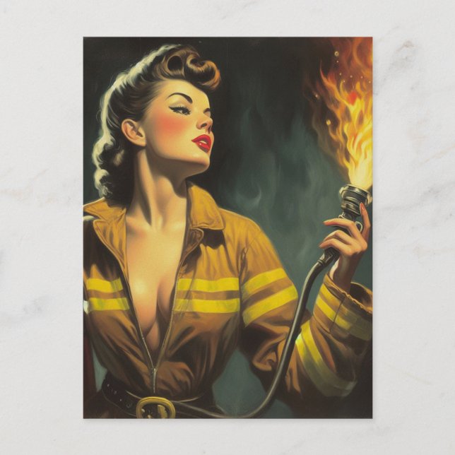 Postal Vintage Firefighter Pin Up (Anverso)