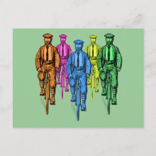 Postal Vintage Five Fellas on Bikes Ilustracion