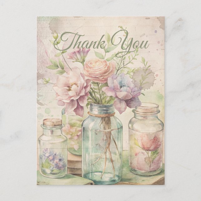 Postal Vintage Floral Boda Bridal Shower Gracias (Anverso)