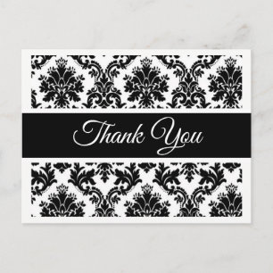 Postal Vintage Floral Gracias Damasco Blanco y Negro