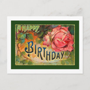 Postal Vintage Floral Happy Birday