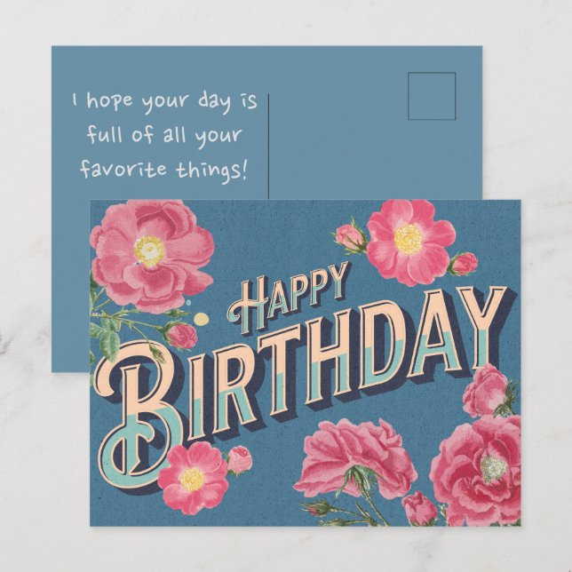 Postal Vintage Floral Happy Birday Card (Anverso / Reverso)