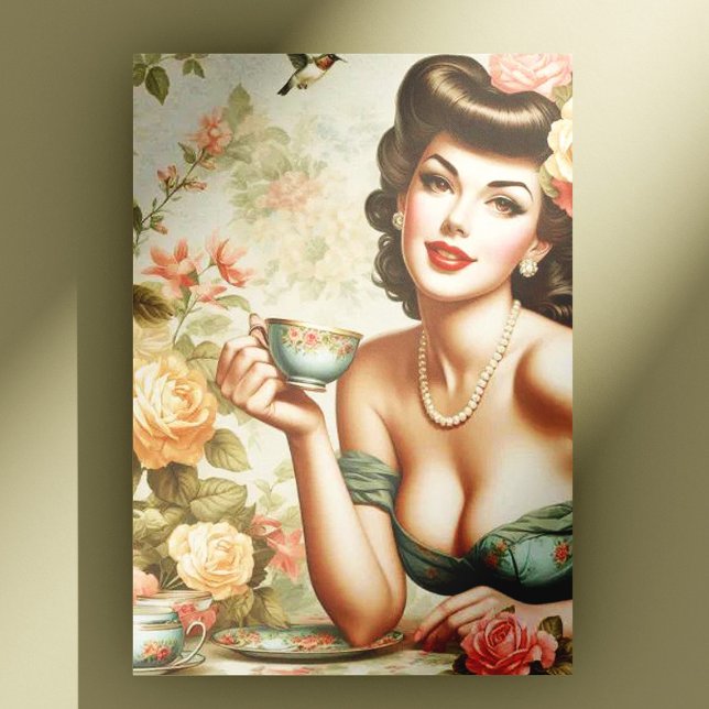 Postal Vintage Floral Pin Up (Subido por el creador)