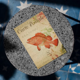 Postal Vintage Floral Roses rosados de pescado rojo posta