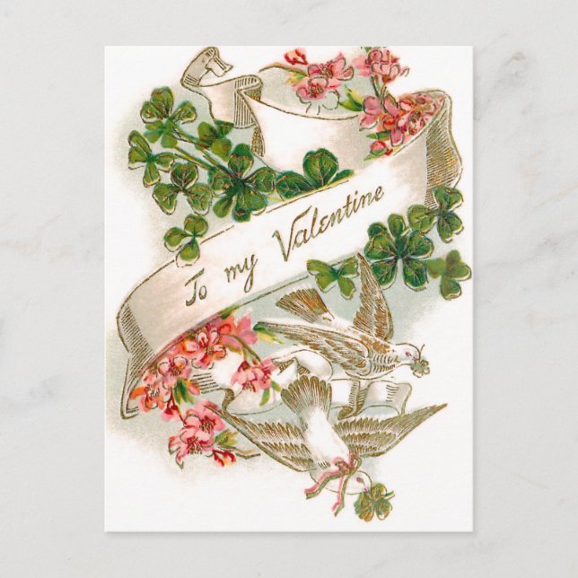 Postal Vintage Floral Valentine con palomas (Anverso)