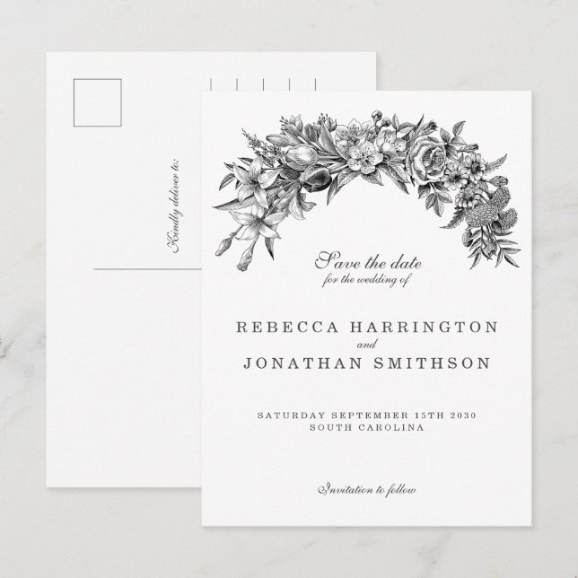 Postal Vintage Floral Wedding Save The Date (Anverso / Reverso)
