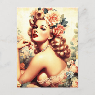 Postal Vintage Floral Woman