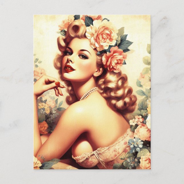 Postal Vintage Floral Woman (Anverso)