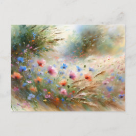 Postal Vintage Flowers Field Nature Scene