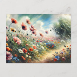 Postal Vintage  Flowers Field Nature Scene