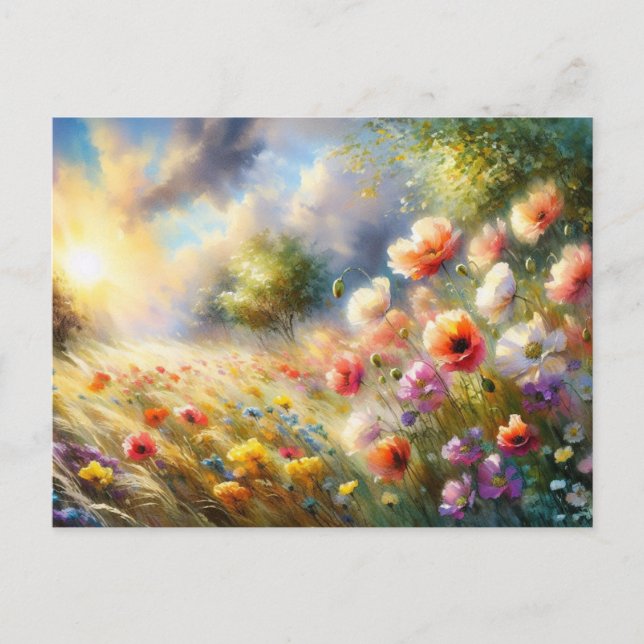 Postal Vintage  Flowers Field Nature Scene (Anverso)