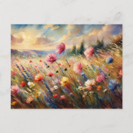 Postal Vintage  Flowers Field Nature Scene Impressionist