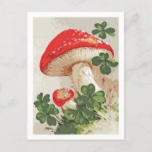 Vintage Forest Mushroom Lucky Clover