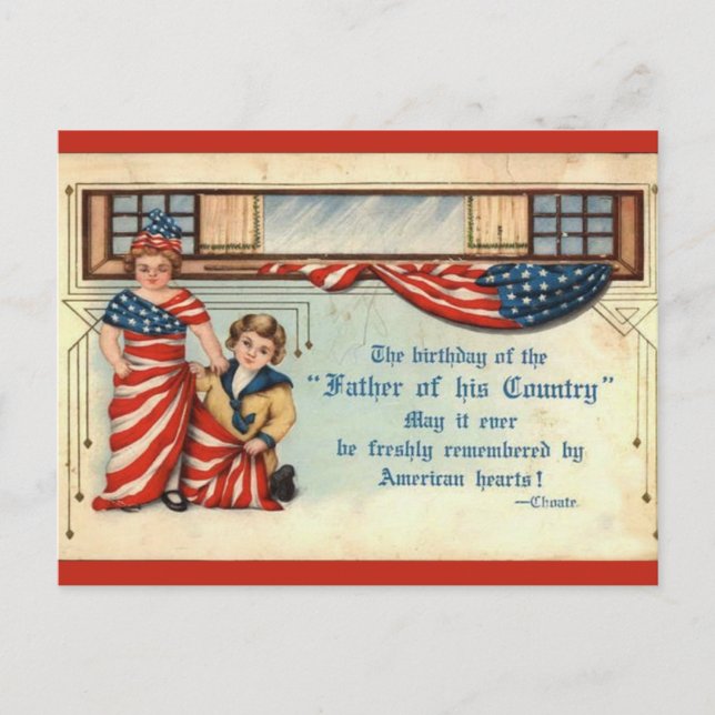 Postal Vintage Fourth of July American Hearts (Anverso)