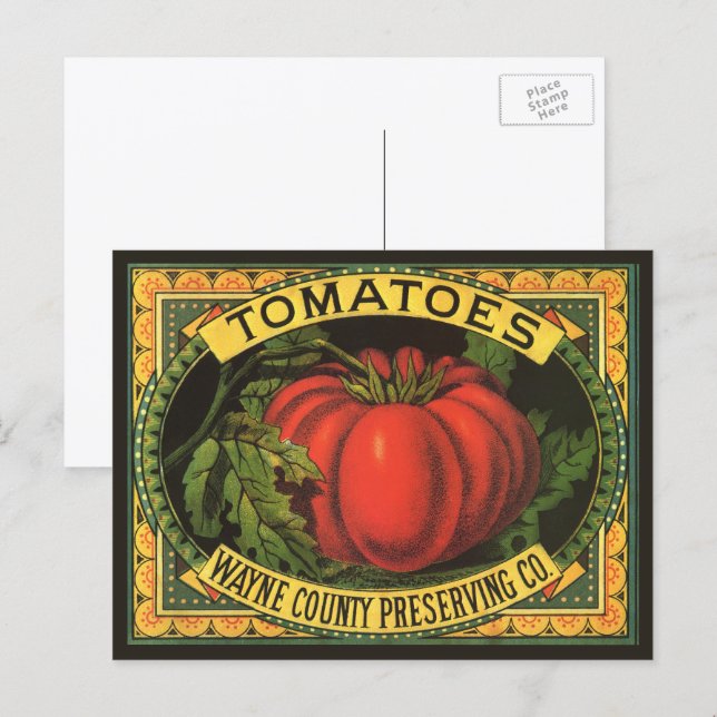Postal Vintage Fruit Label Art, Wayne Co Tomates (Anverso / Reverso)