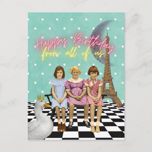 Postal Vintage Funky Group Birday Greetings (Anverso)