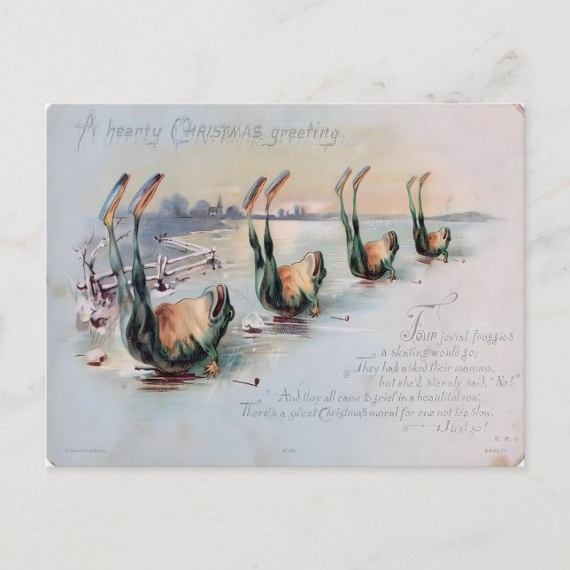 Postal Vintage Funny Frog Skating Fail (Anverso)