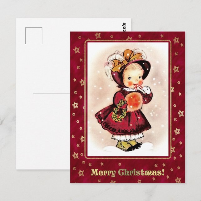 Postal Vintage Funny Little Girl Navidades (Anverso / Reverso)